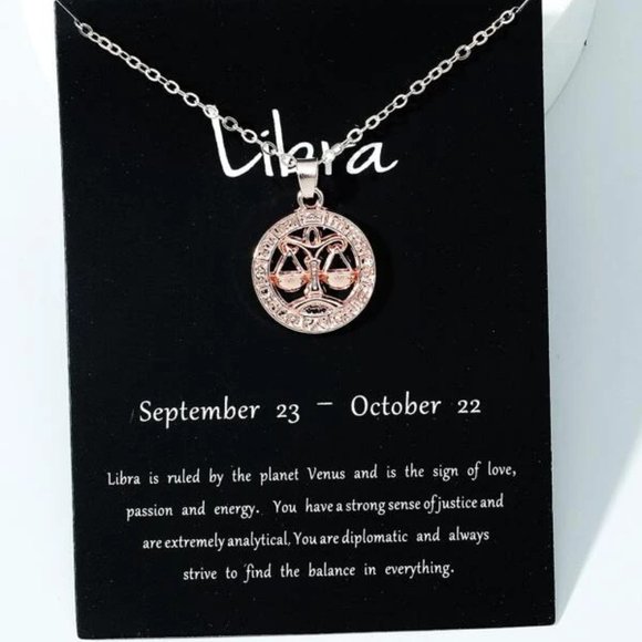 Libra Zodiac Rose Gold Necklace - Picture 1 of 3